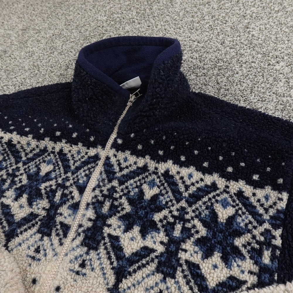 VTG Columbia Jacket Mens M Blue Nordic Fair Isle Full Zip Fleece Sweater USA 90s